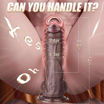 Trainer 12" x 2.4" Large Black Realistic Soft Dildo for G-Spot Stimulation