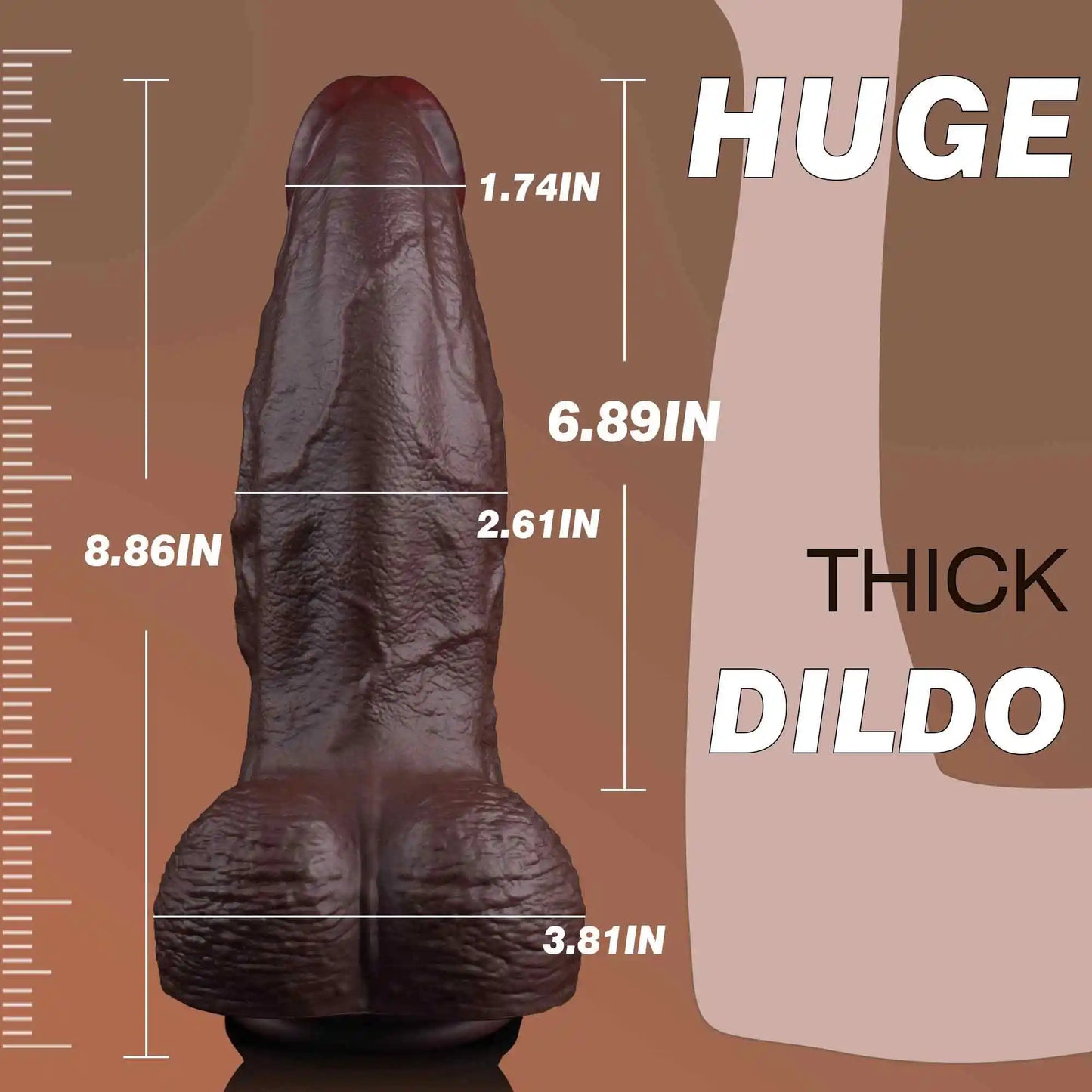 Tyrone 8.86" x 2.61" Giant Thick Black Dildo · Large BBC Dildo · Silicone Material