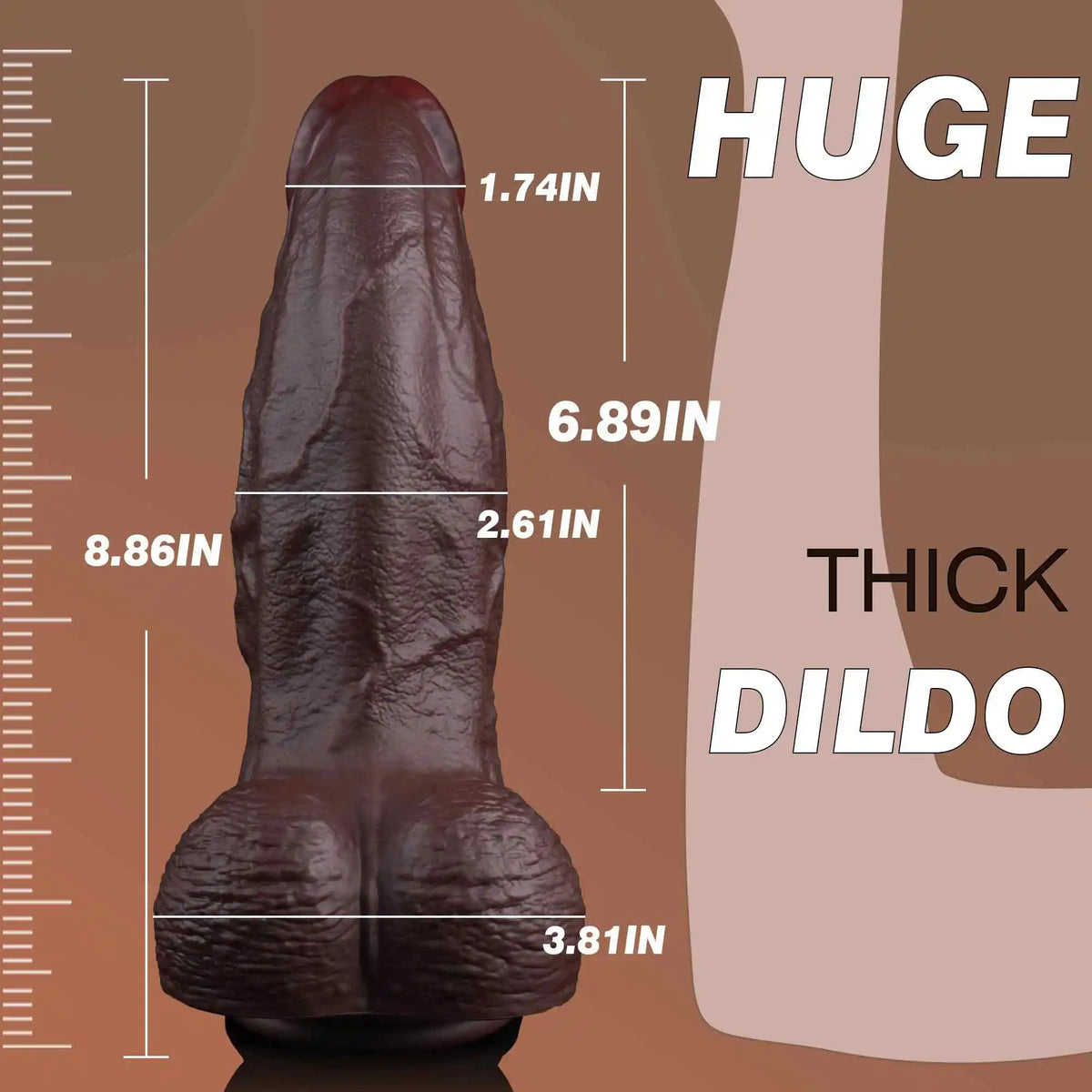Tyrone 8.9" x 2.6" Extra-Thick Black Realistic Dildo with Curved Tip