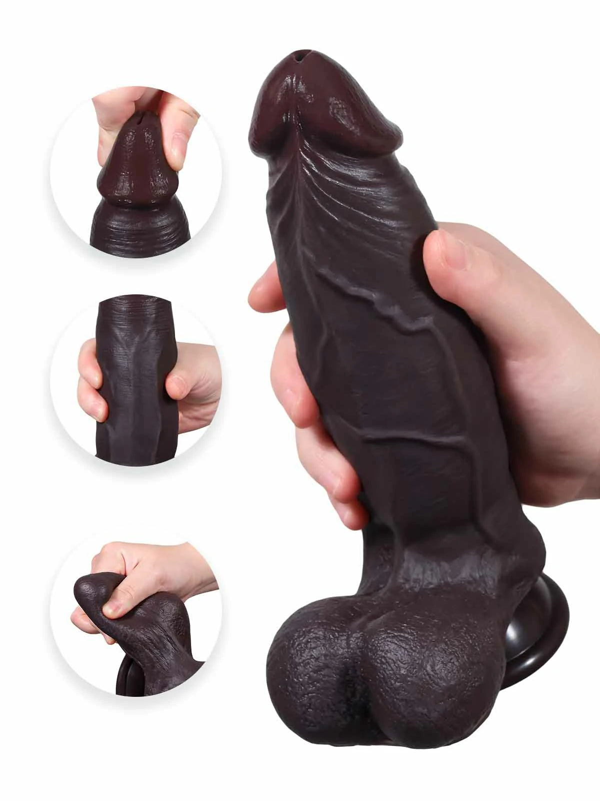 Wade 8.8" x 2.2" Thick Black Dual Density Sliding Skin Dildo with Pronounced Ridge