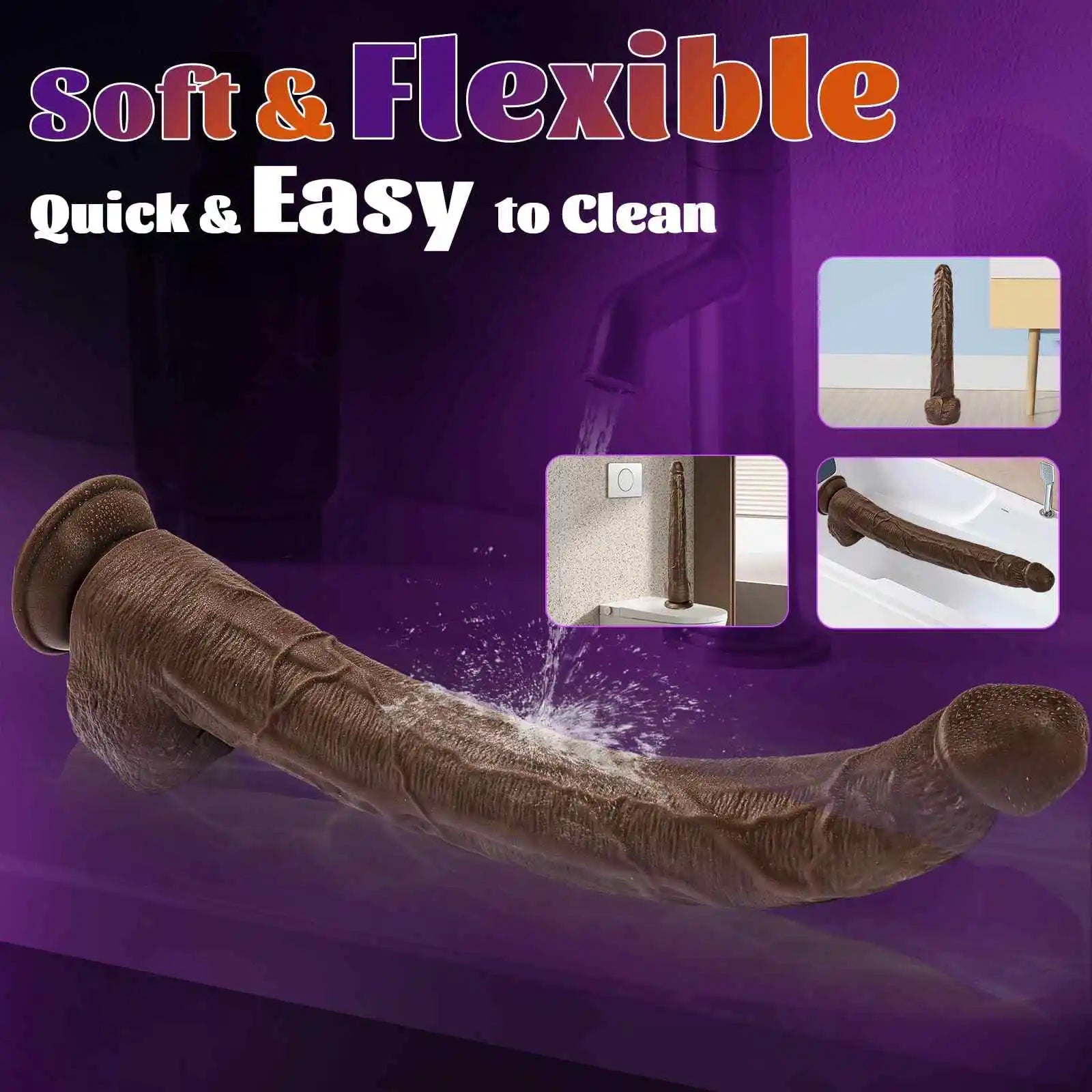 Walter 17.7" x 1.8" Extra-Long Black Dildo, Perfect for Deep & Intense Stimulation