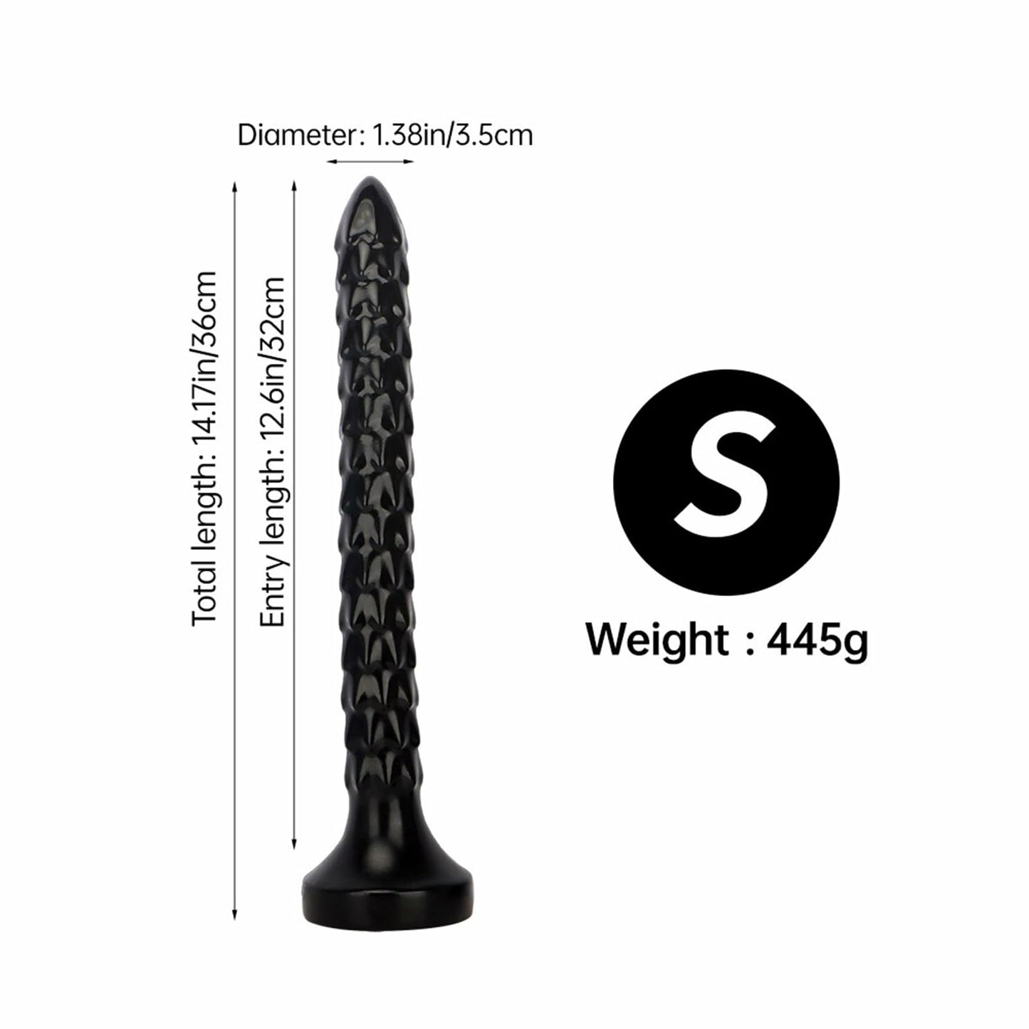 Wyrm 14.2" x 1.4" Dragon Tail XXL Long Textured Black Dildo with Suction Base