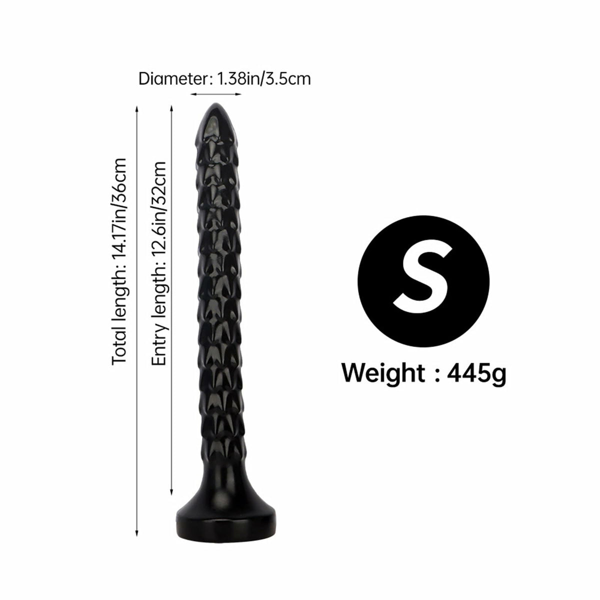 Wyrm 14.2" x 1.4" Dragon Tail XXL Long Textured Black Dildo with Suction Base