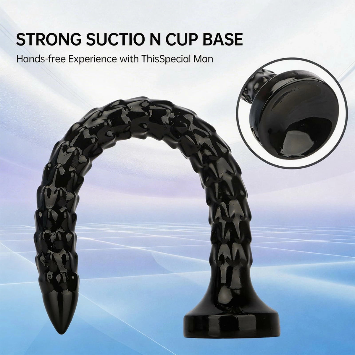 Wyrm 14.2" x 1.4" Dragon Tail XXL Long Textured Black Dildo with Suction Base