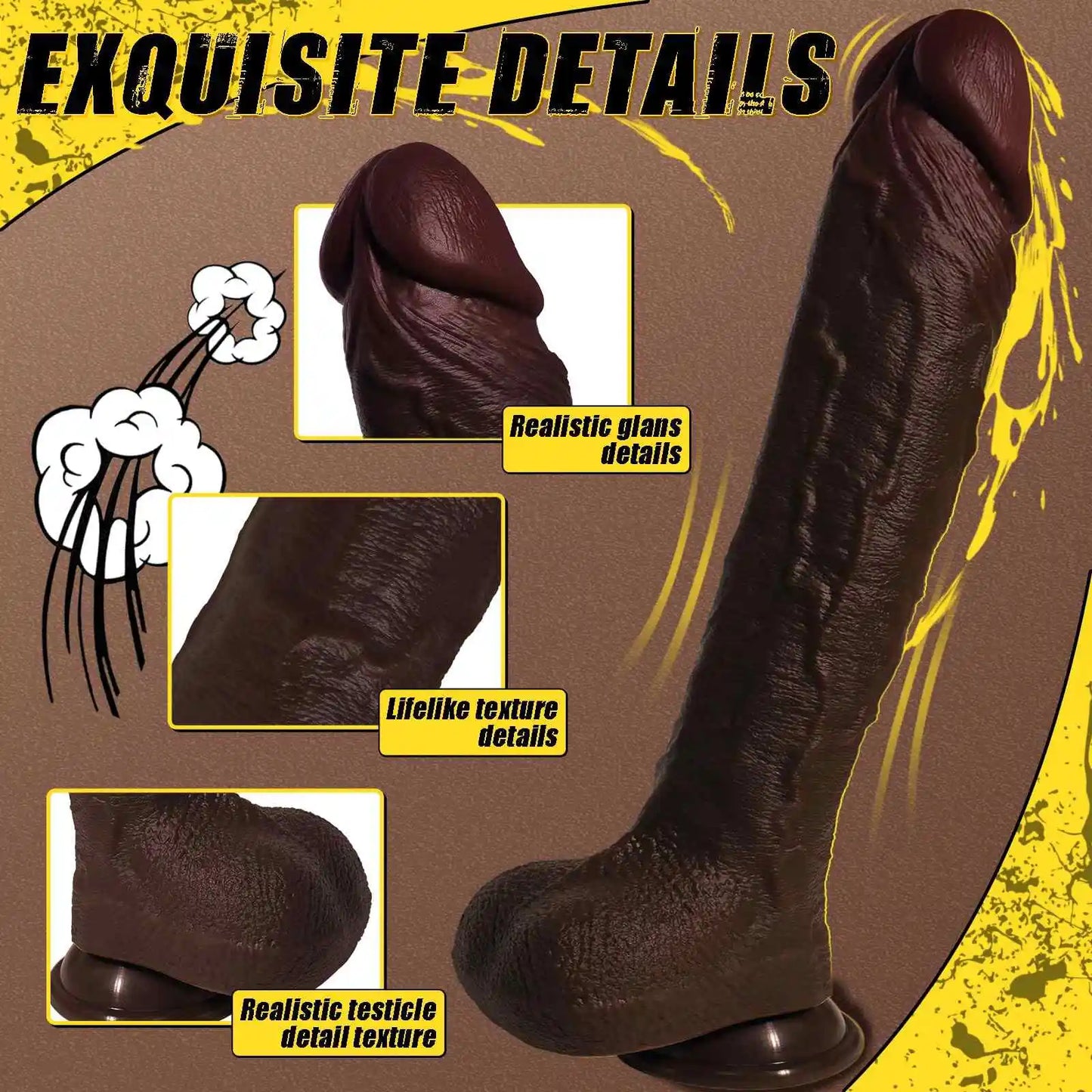 Zach 10.6" x 2" Large Realistic Black Soft Skin Dildo