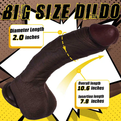 Zach 10.6" x 2" Large Realistic Black Soft Skin Dildo