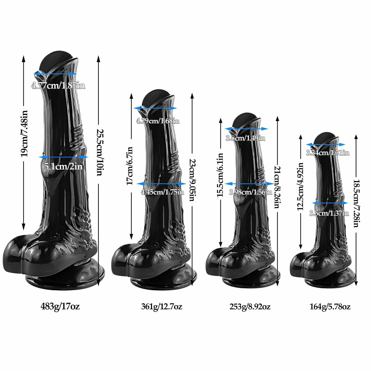 Zephyr 10" x 2" Thick Silicone Black Horse Dildo