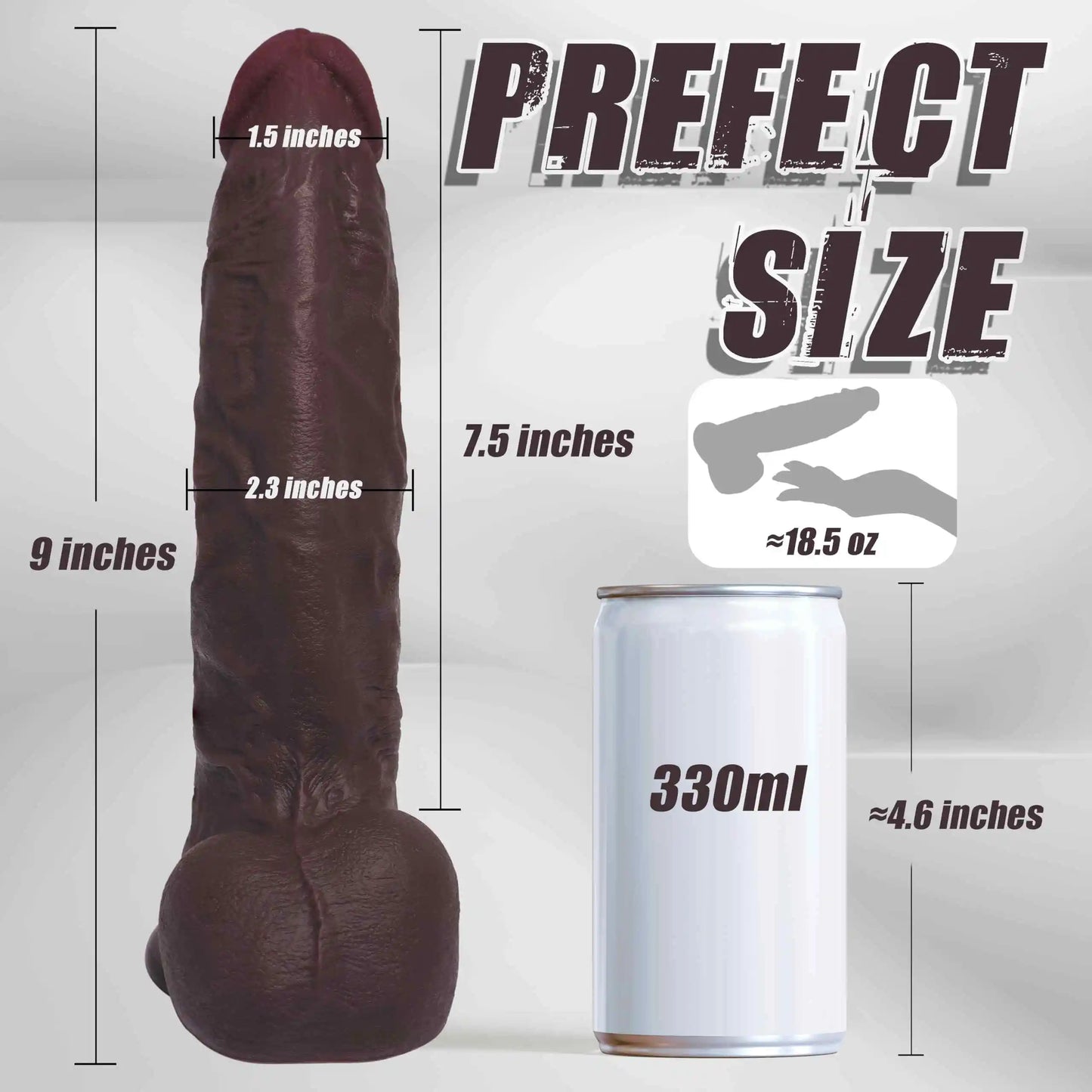 Michelle 9" x 2.5" Premium Ultra Realistic Black Soft Silicone Dildo