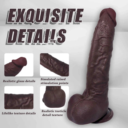 Michelle 9" x 2.5" Premium Ultra Realistic Black Soft Silicone Dildo